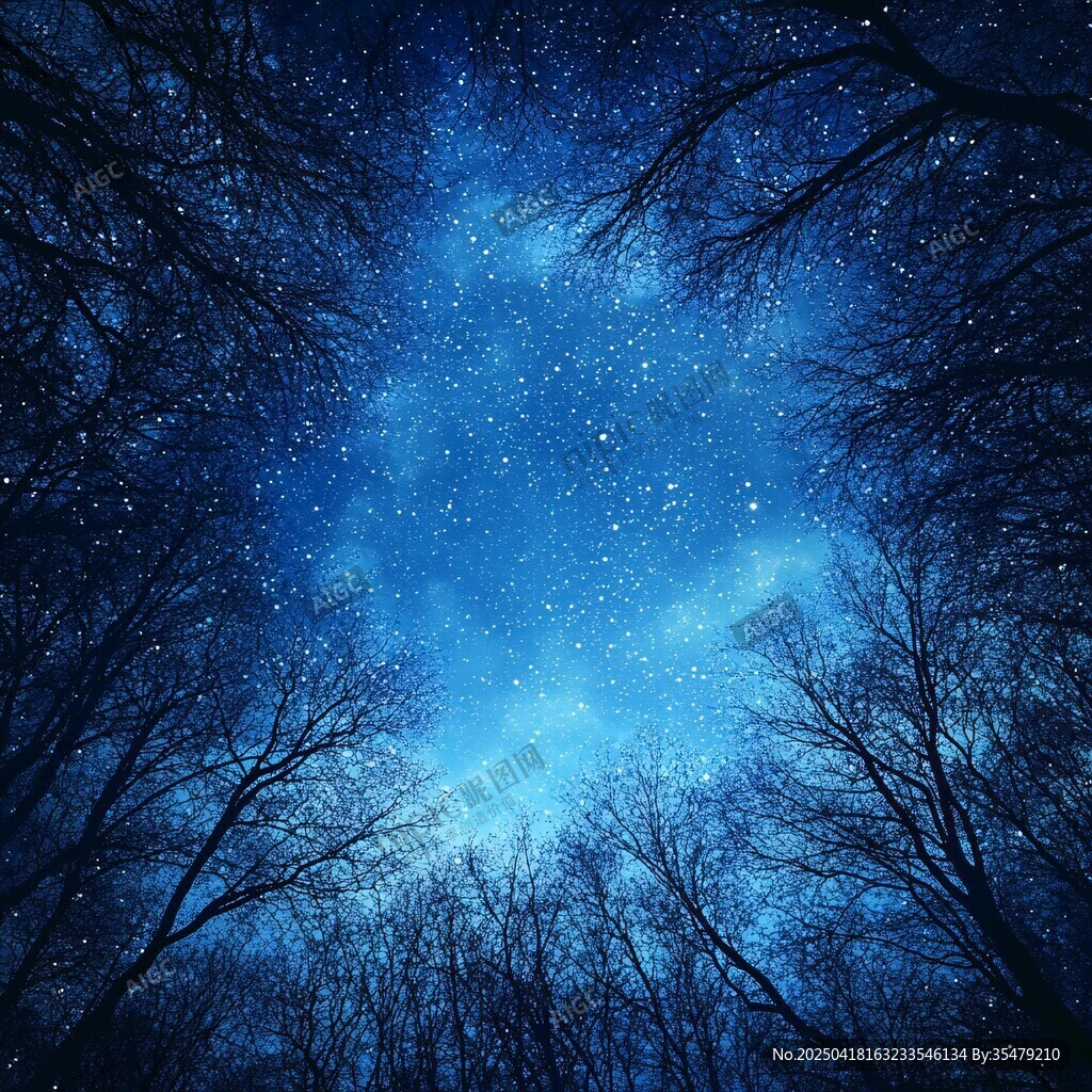 夜空下的靜謐樹林與繁星