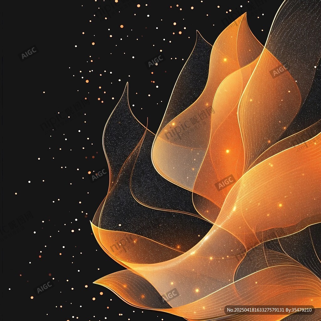 夢幻橙色飄帶星空背景圖