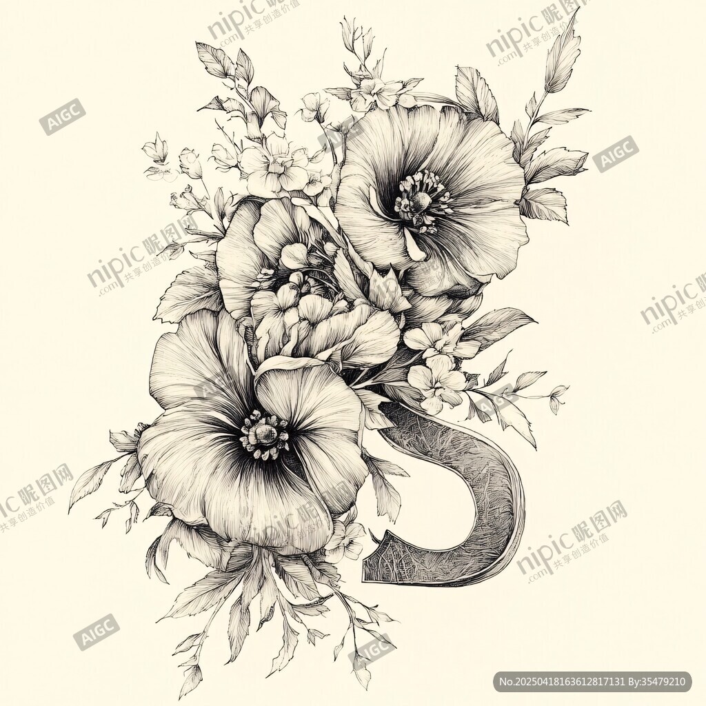 花卉裝飾的字母S插畫