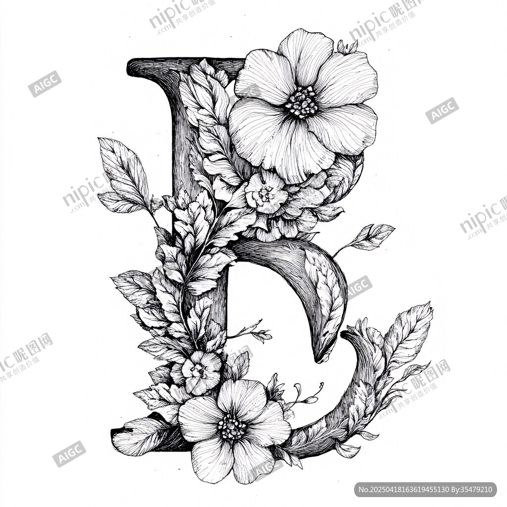 花卉裝飾的字母E插畫
