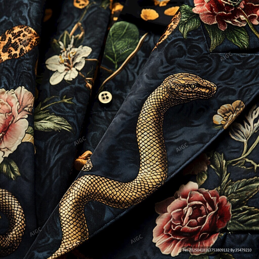 花蛇印花的華麗服飾細節(jié)