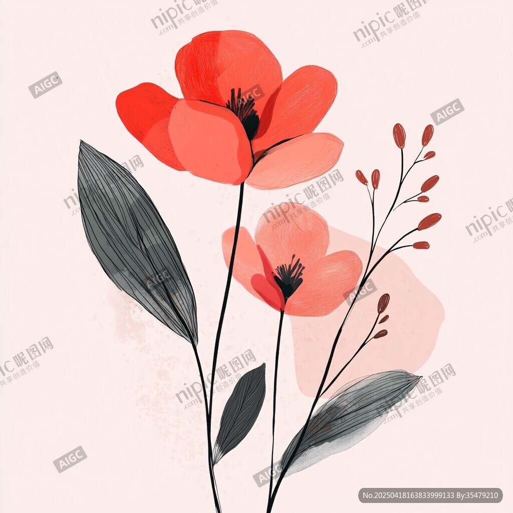 兩朵紅粉花卉插畫