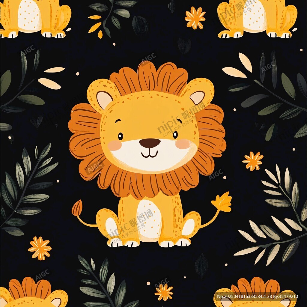 可愛小獅子與花卉圖案