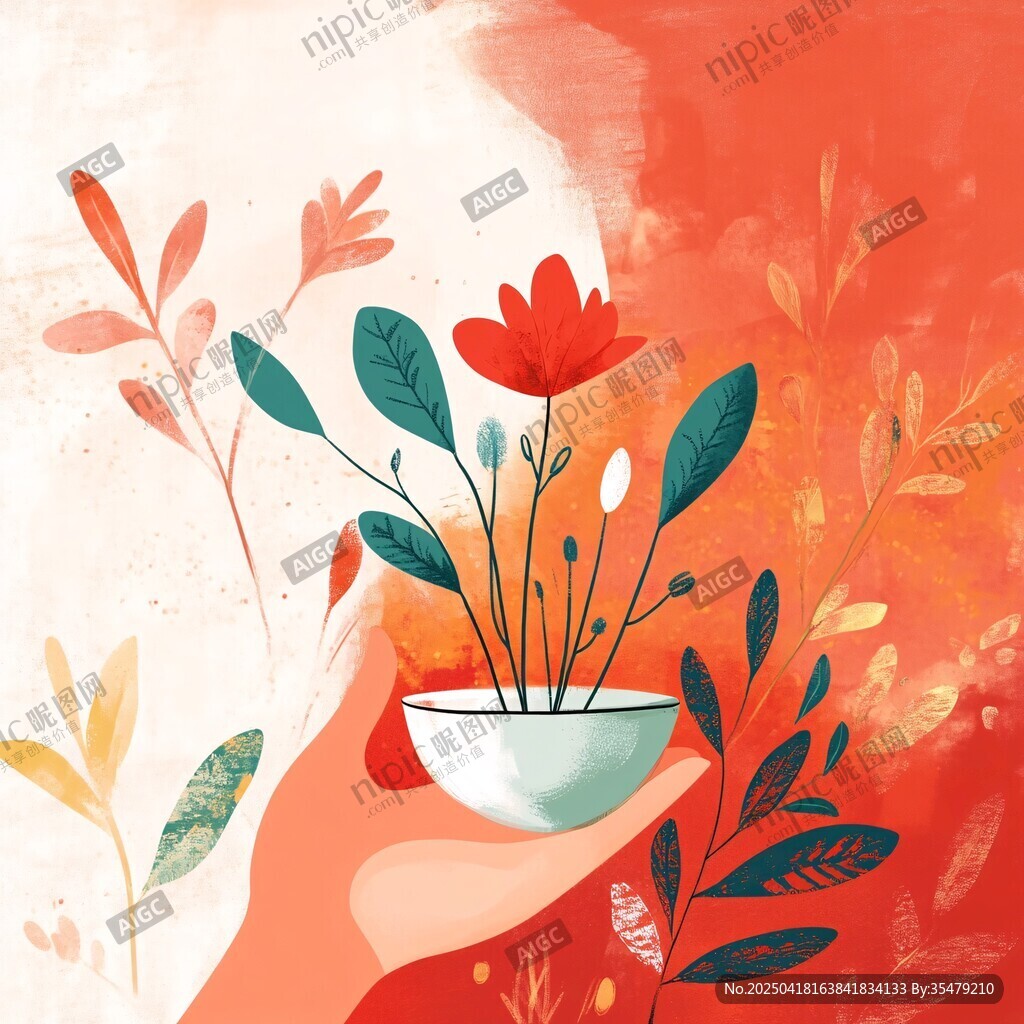手捧花盆的自然插畫(huà)