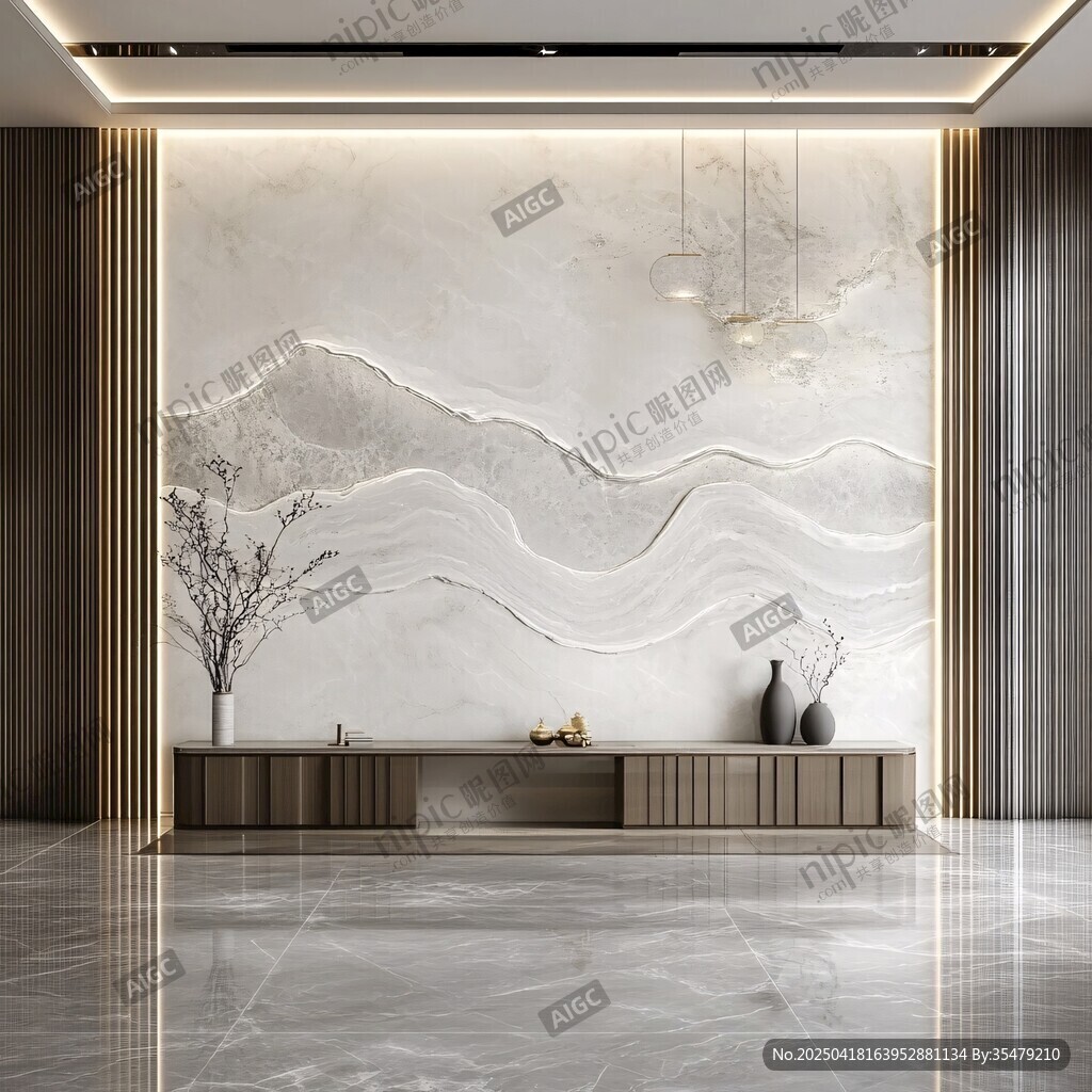 現(xiàn)代中式山水風(fēng)客廳背景墻