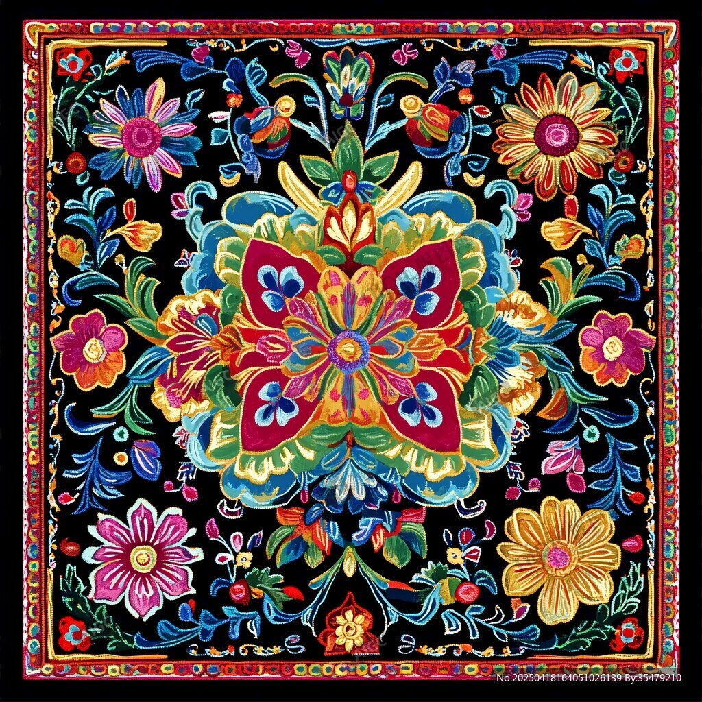 絢麗多彩民族風(fēng)花卉刺繡圖案