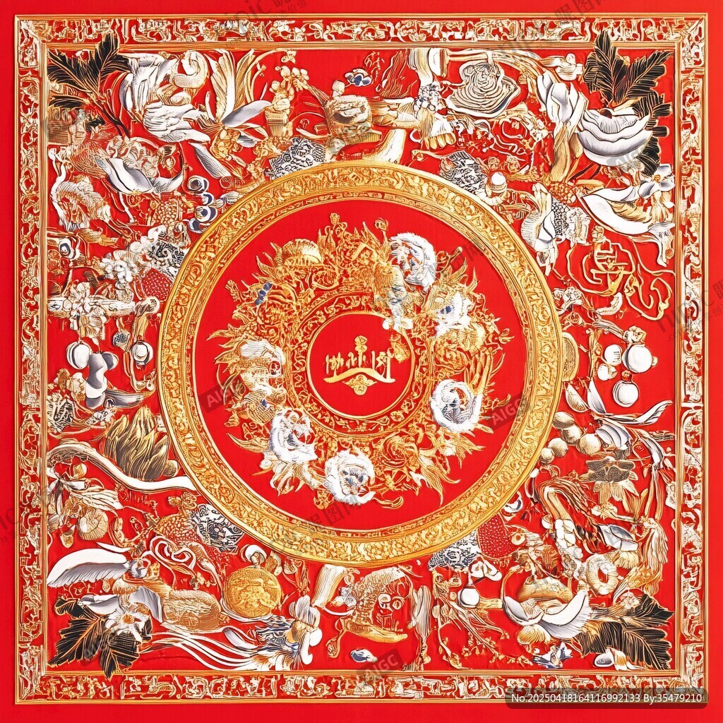 中式古典華麗吉祥圖案絲巾