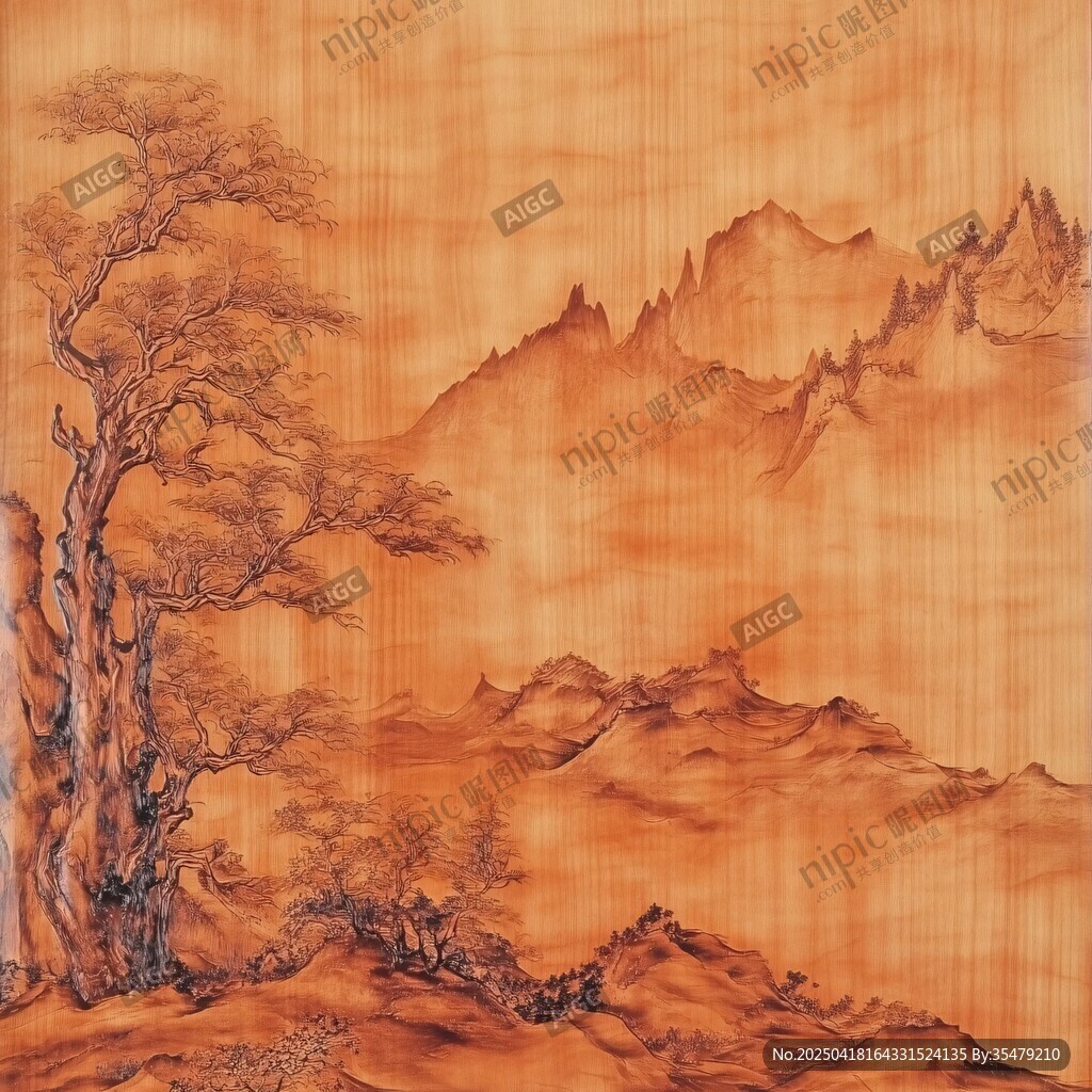 中式山水木紋藝術(shù)畫