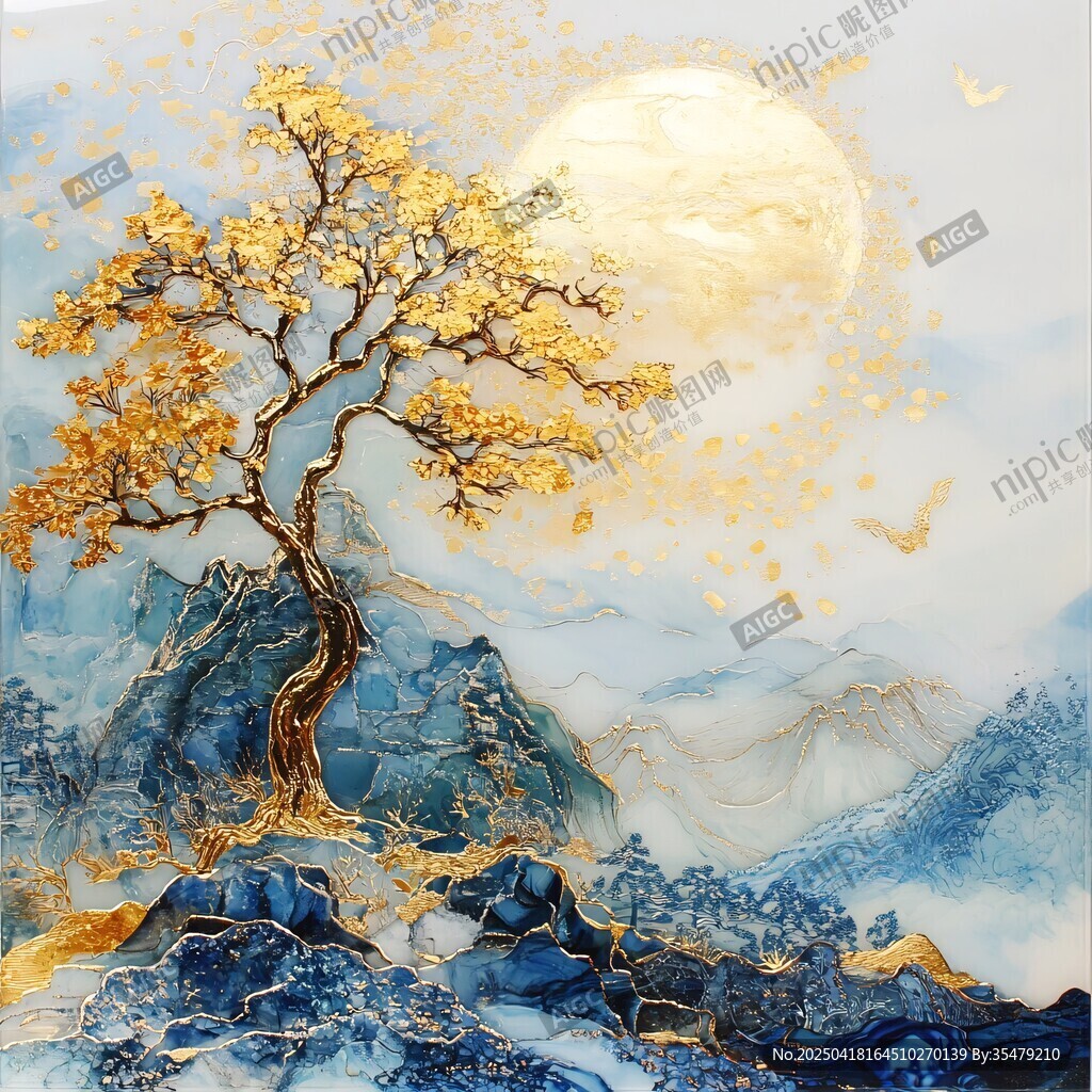 月夜金樹映山川美景