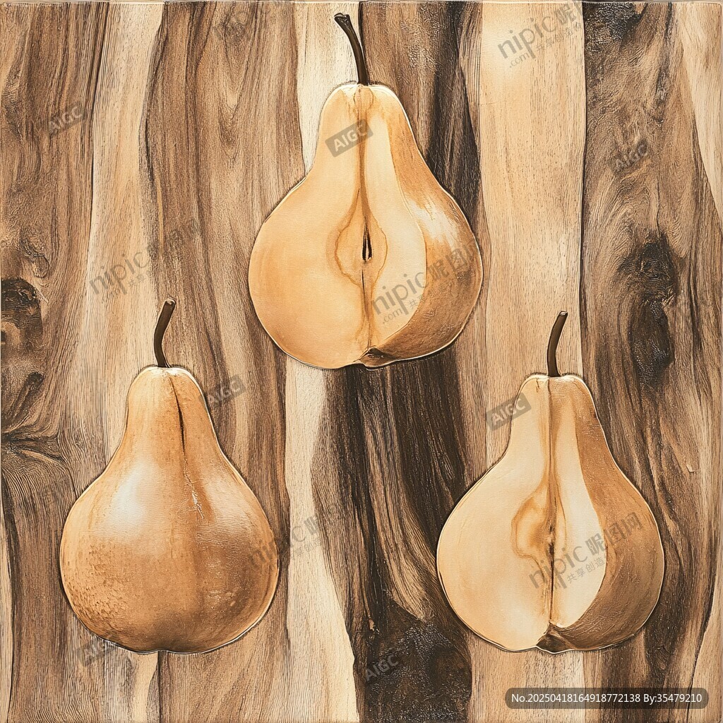 木背景上的三個(gè)梨子插畫