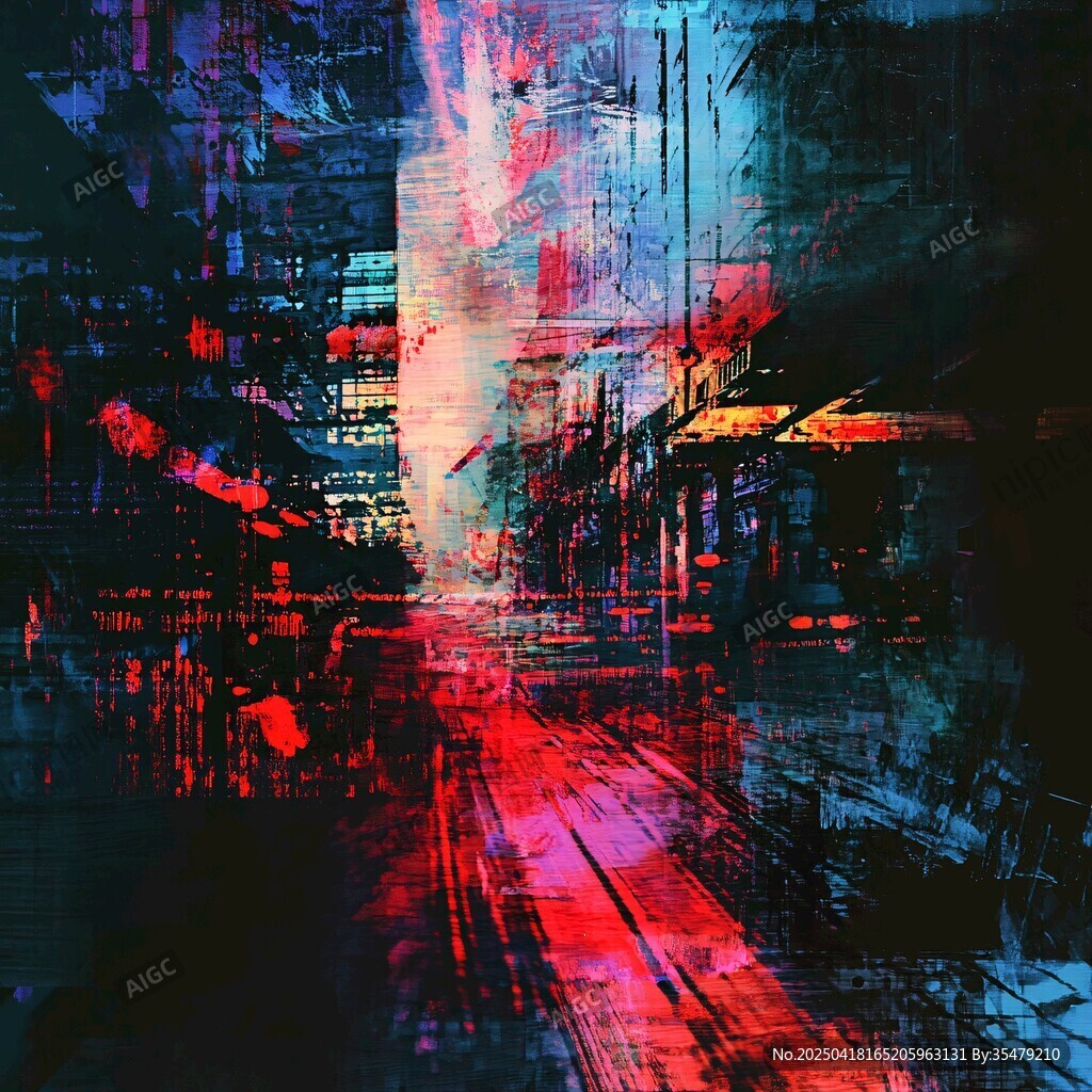 賽博朋克風(fēng)城市夜景畫(huà)作