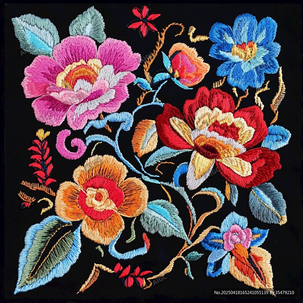 精美刺繡花卉圖案