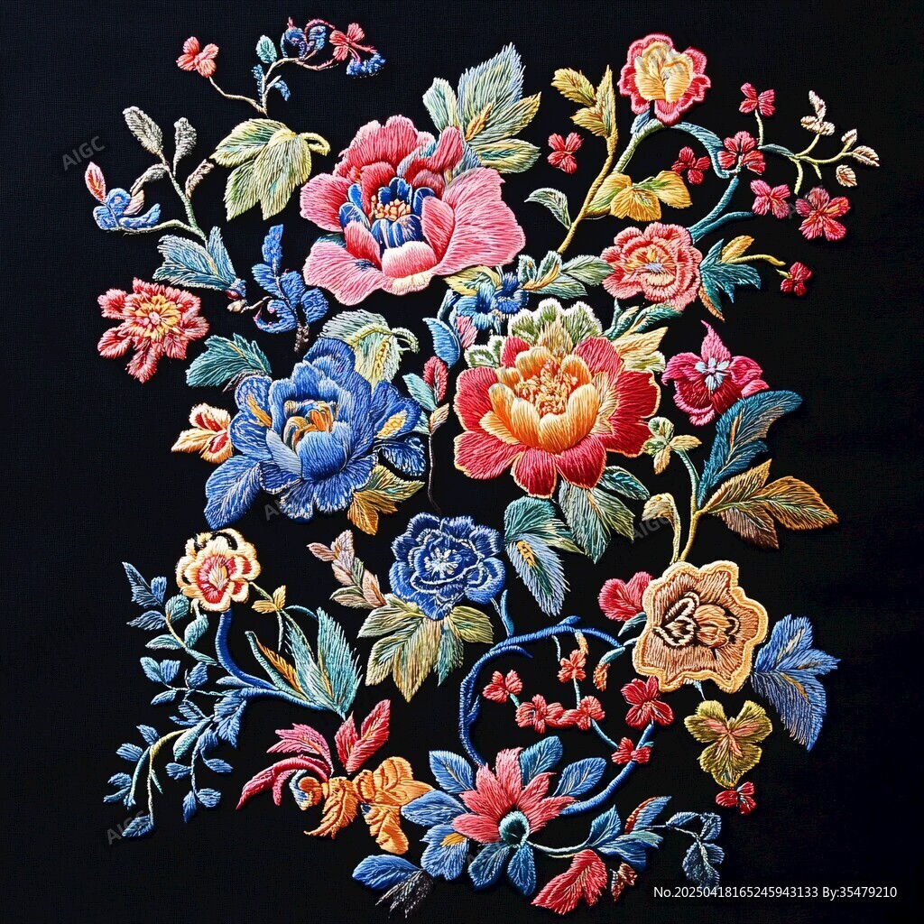 精美刺繡花卉圖案展示