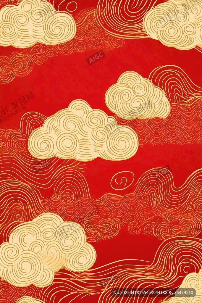 中式紅底金云紋傳統(tǒng)圖案