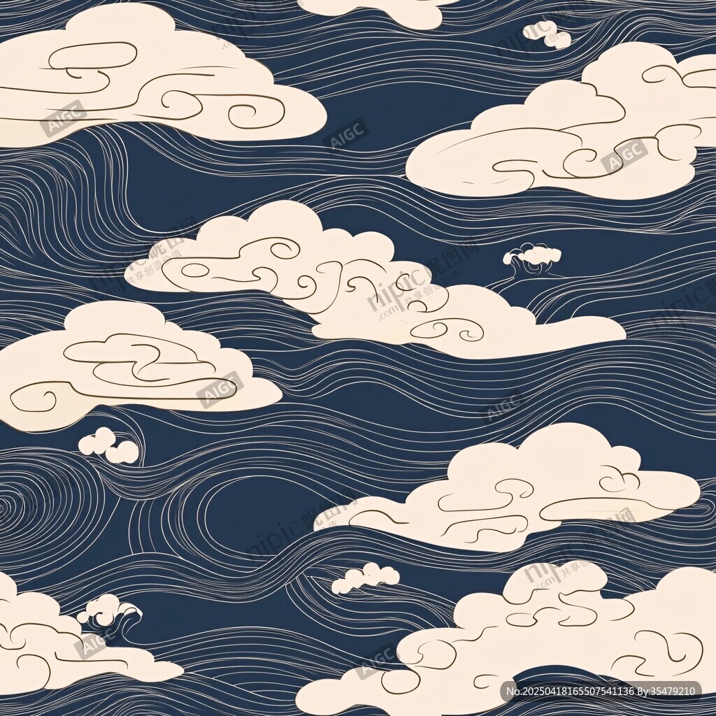 中式云紋波浪圖案背景圖