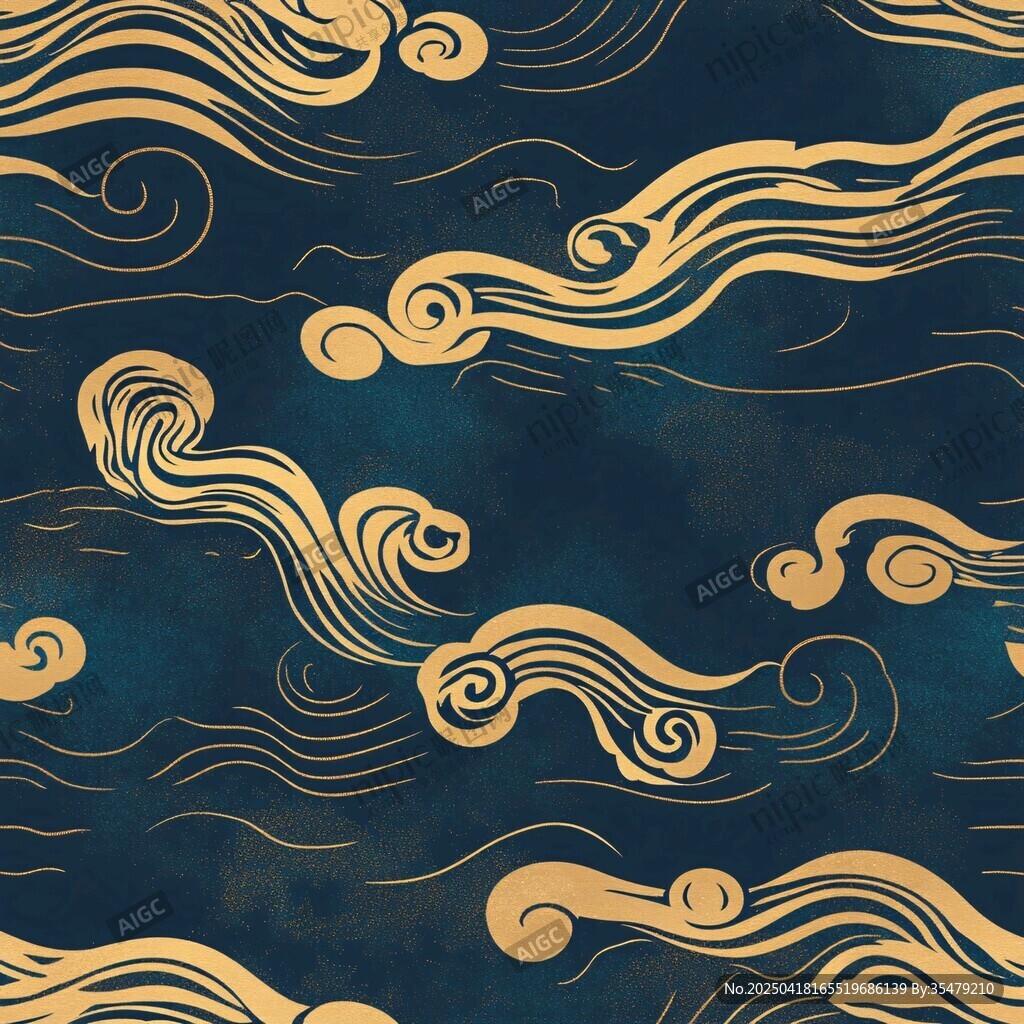 中式金藍(lán)海浪紋圖案背景