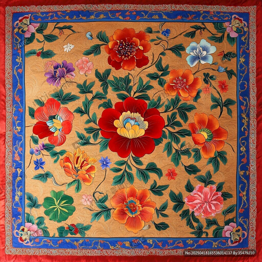 精美花卉刺繡方巾