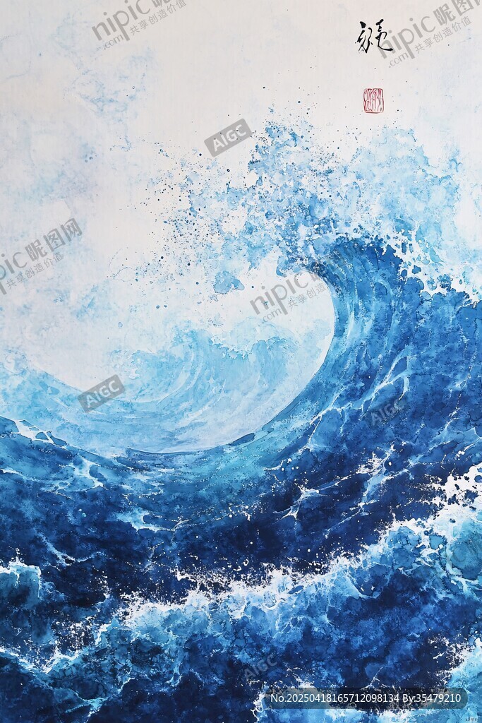 水墨海浪圖