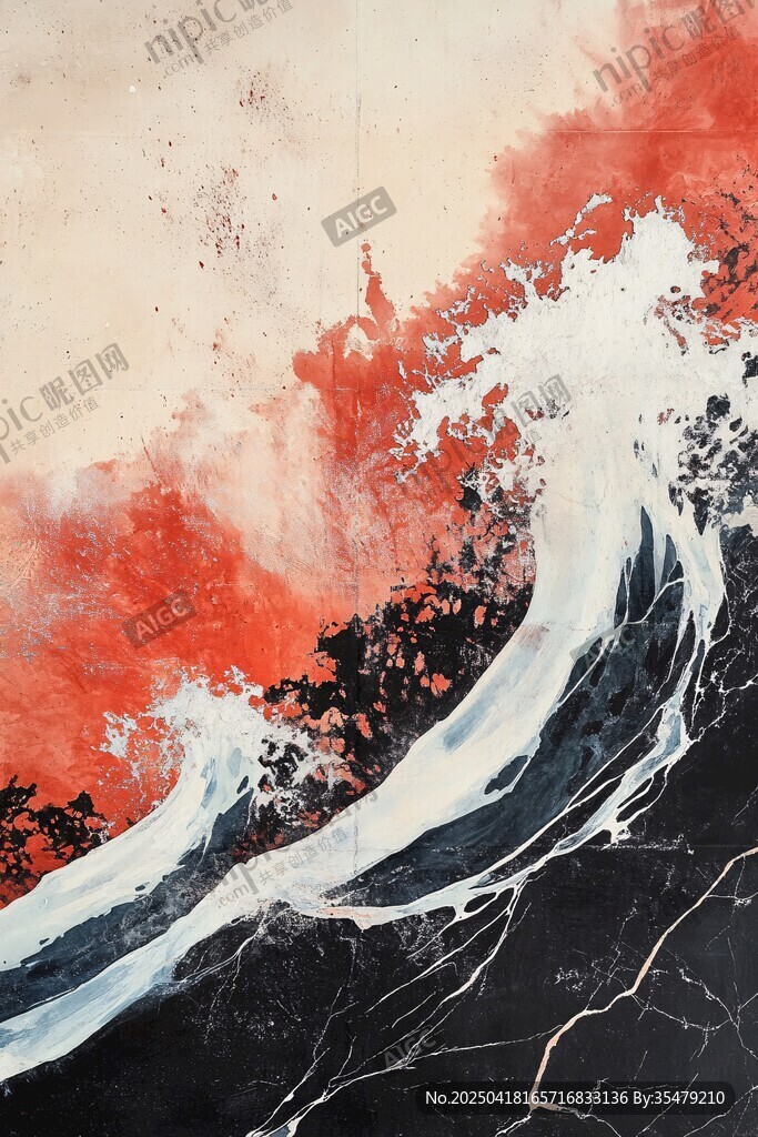紅黑抽象海浪藝術(shù)畫作