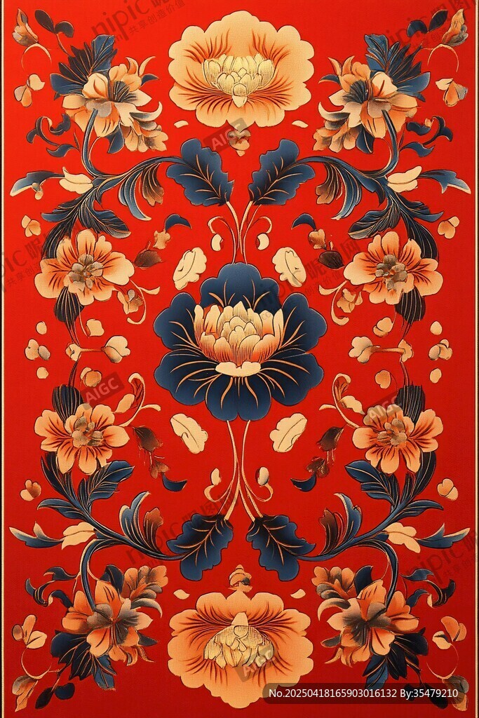 中式紅底繁花傳統(tǒng)紋樣