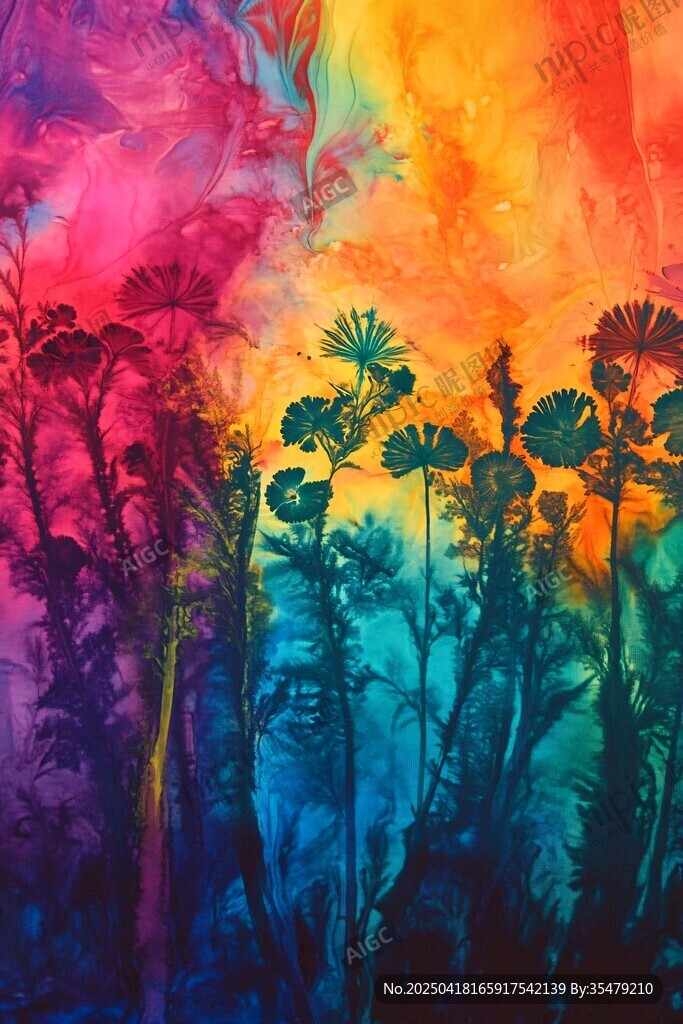 夢幻彩色花卉抽象畫
