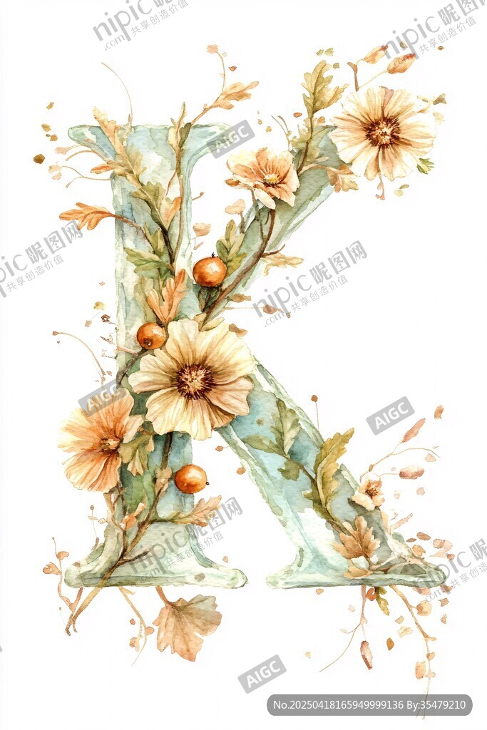 花卉裝飾的字母K
