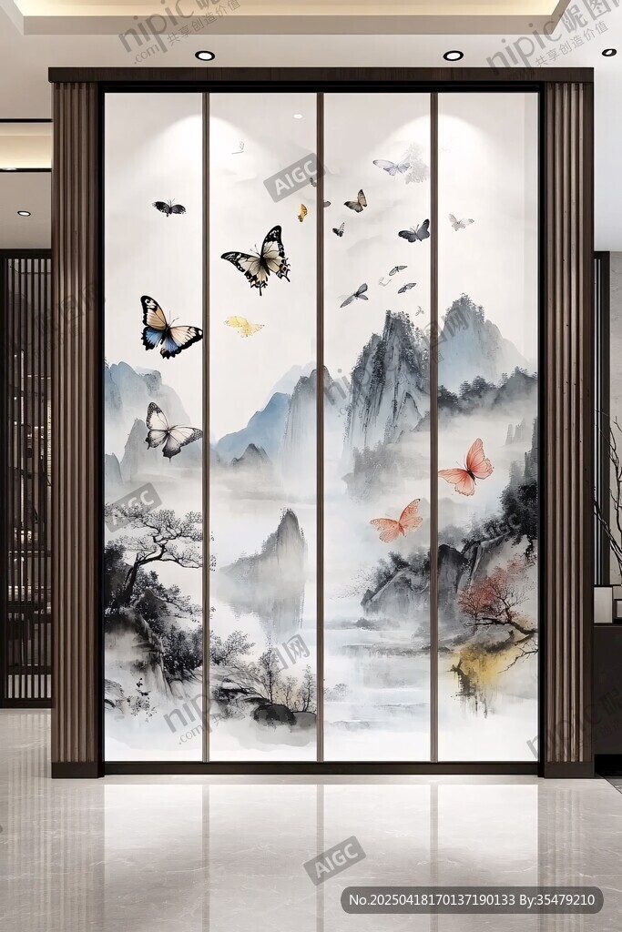 中式山水蝴蝶藝術(shù)屏風(fēng)