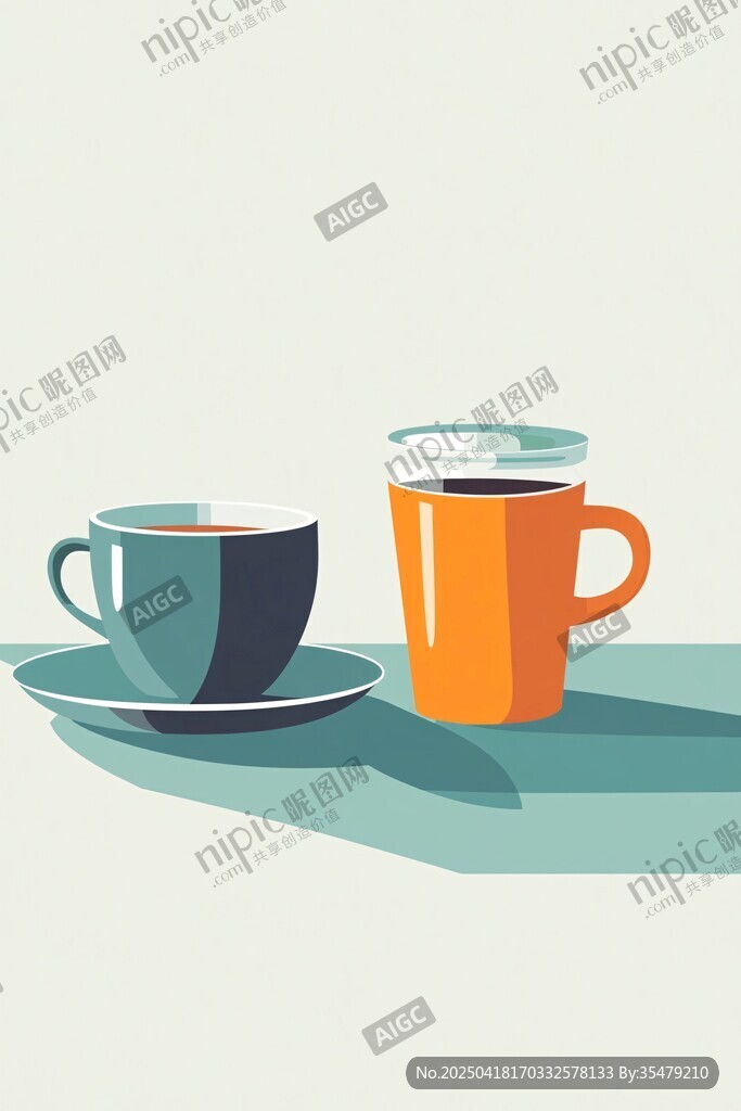 兩杯咖啡的簡約插畫