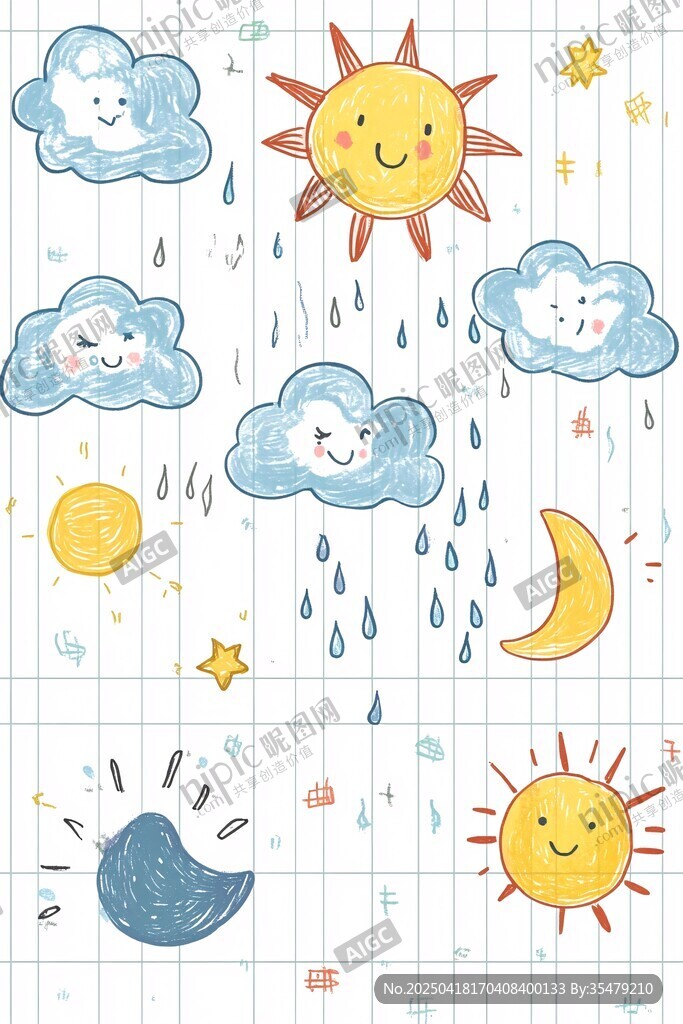 可愛天氣元素插畫圖案