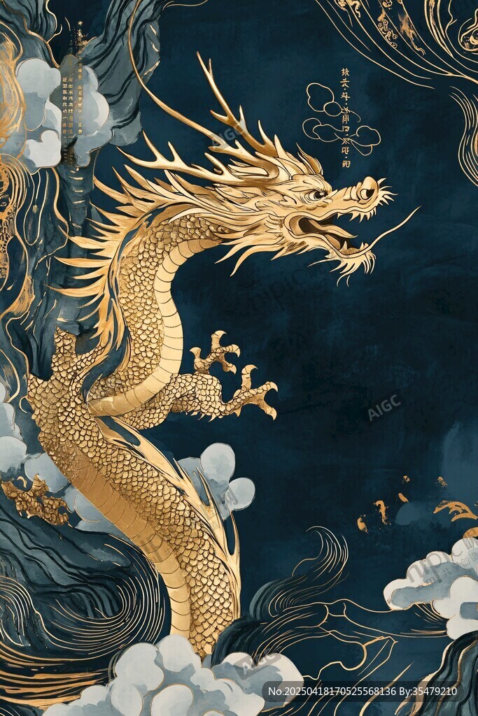 金色祥龍于云海間騰飛