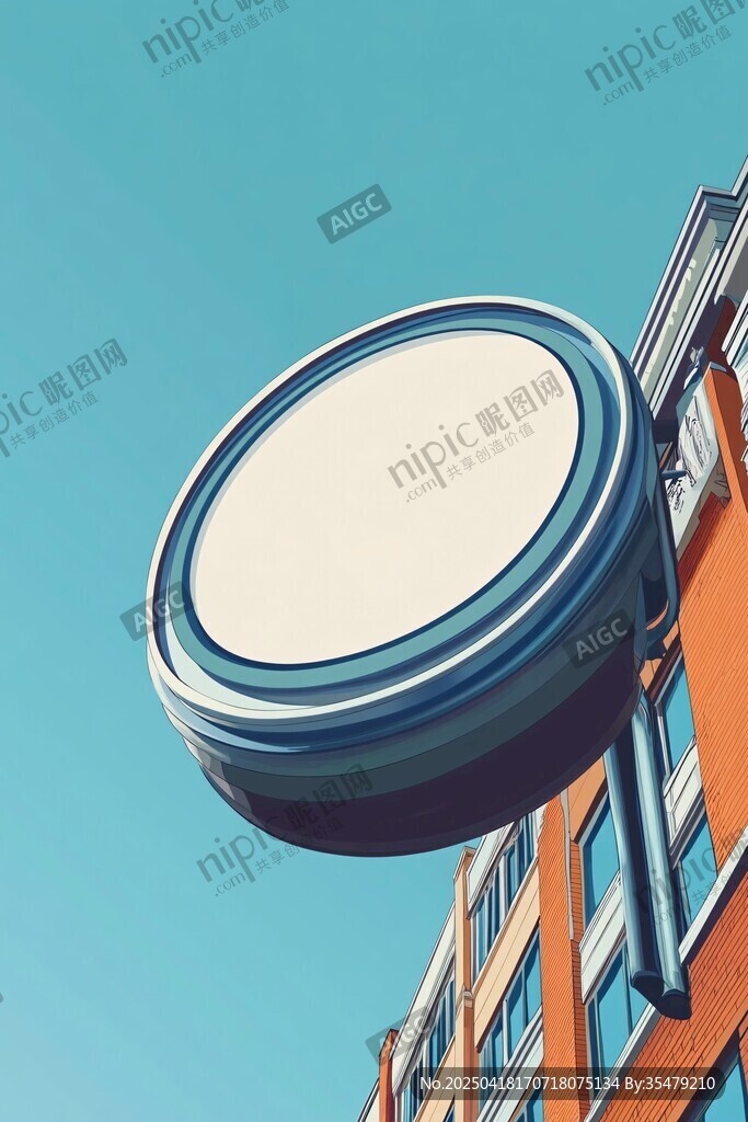 空白圓形招牌懸于建筑外