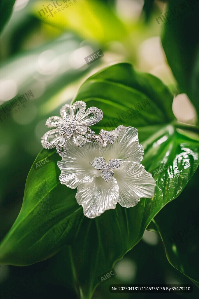 銀質(zhì)花朵珠寶飾品特寫