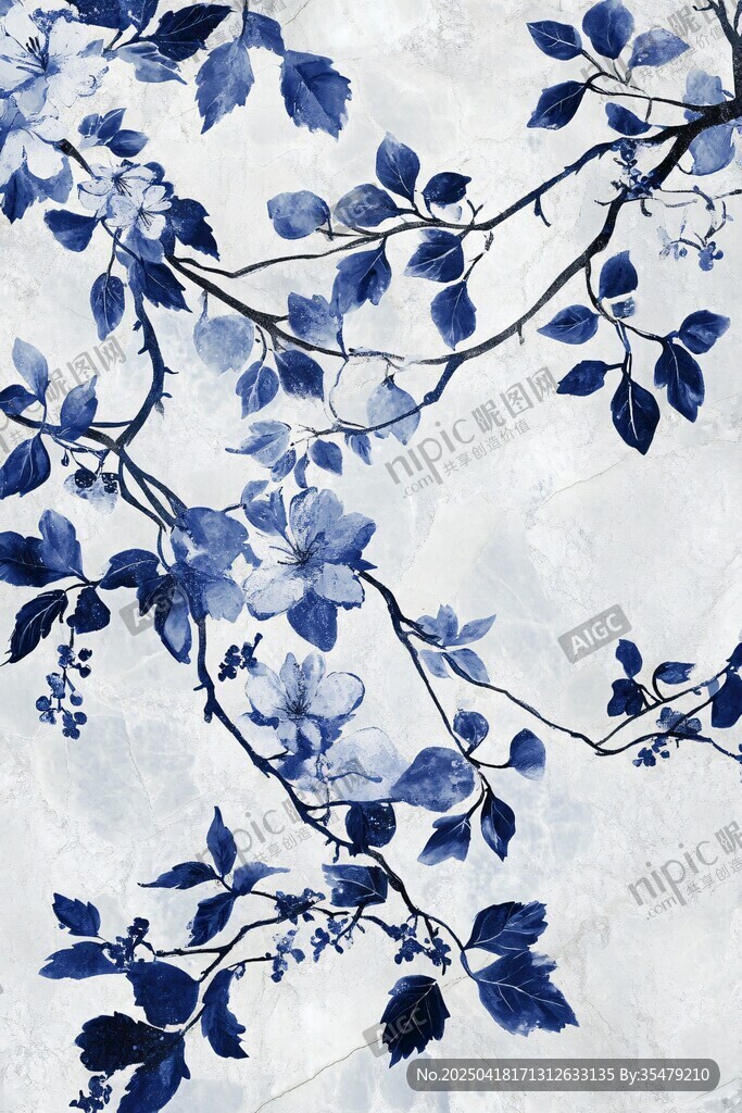 藍(lán)白花卉紋理裝飾圖案