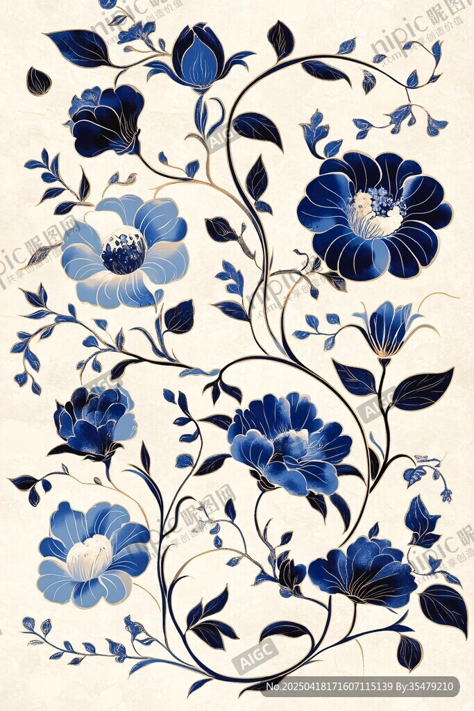 藍(lán)白花卉圖案精美紋飾