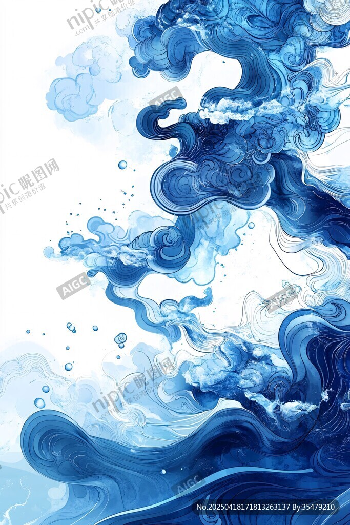 藍(lán)色水墨風(fēng)格夢幻流動(dòng)水波