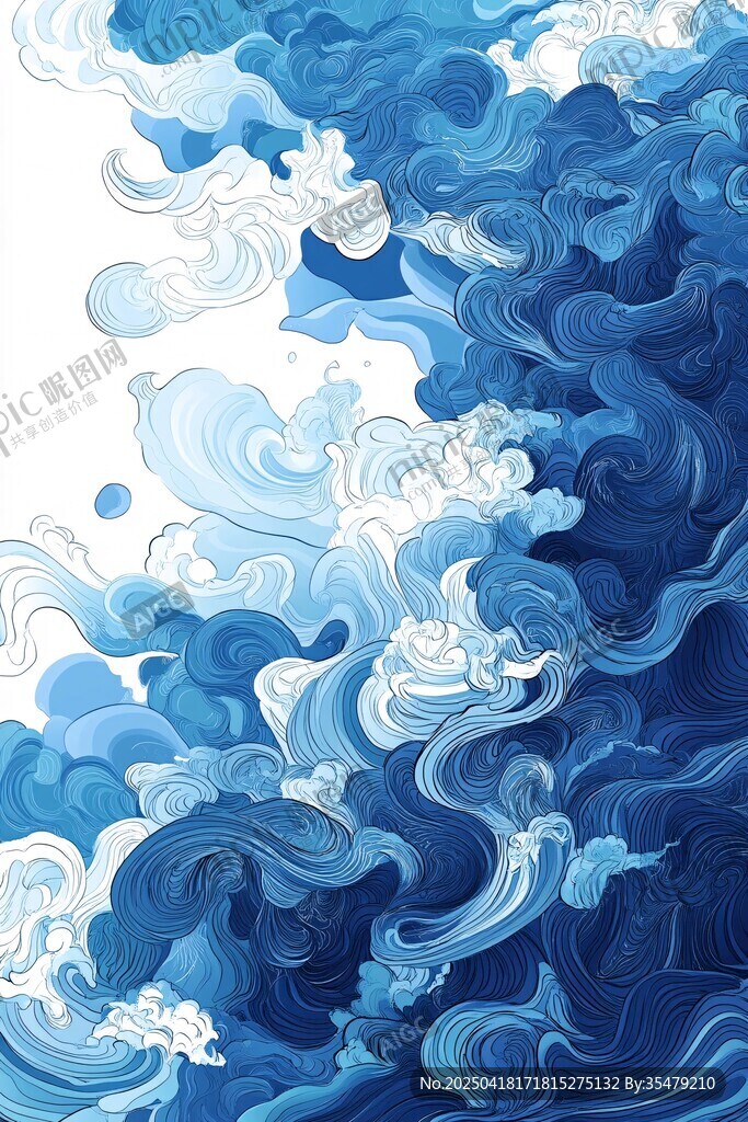 藍色動感海浪藝術(shù)插畫