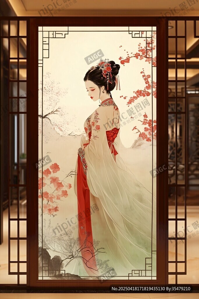 古典佳人屏風(fēng)圖