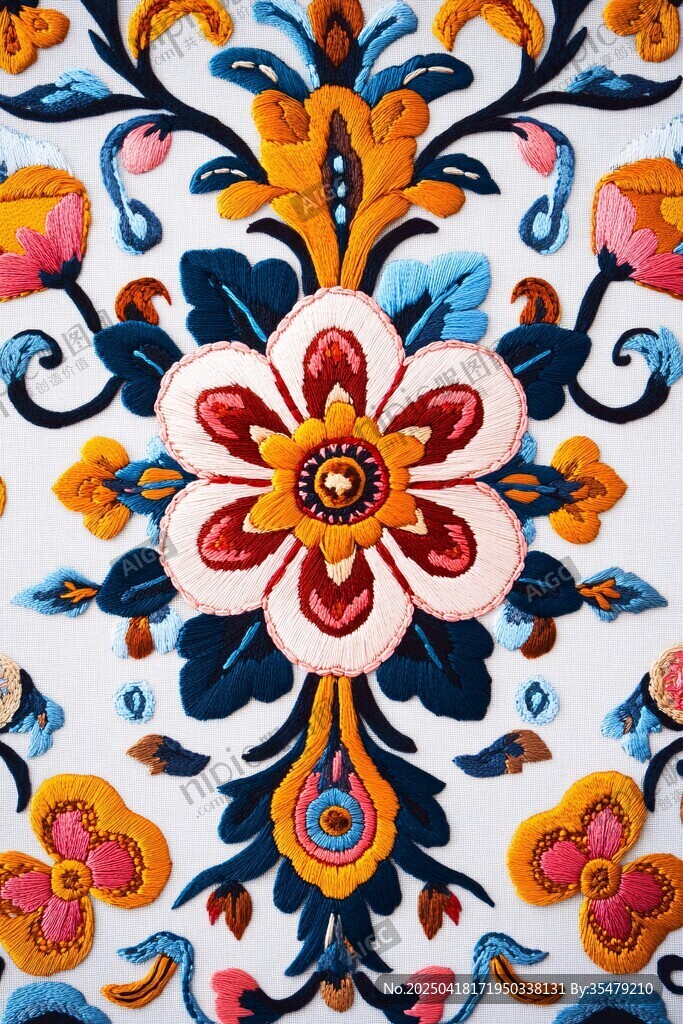 多彩刺繡花卉圖案精美