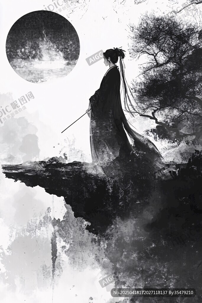 月夜俠客立崖畔