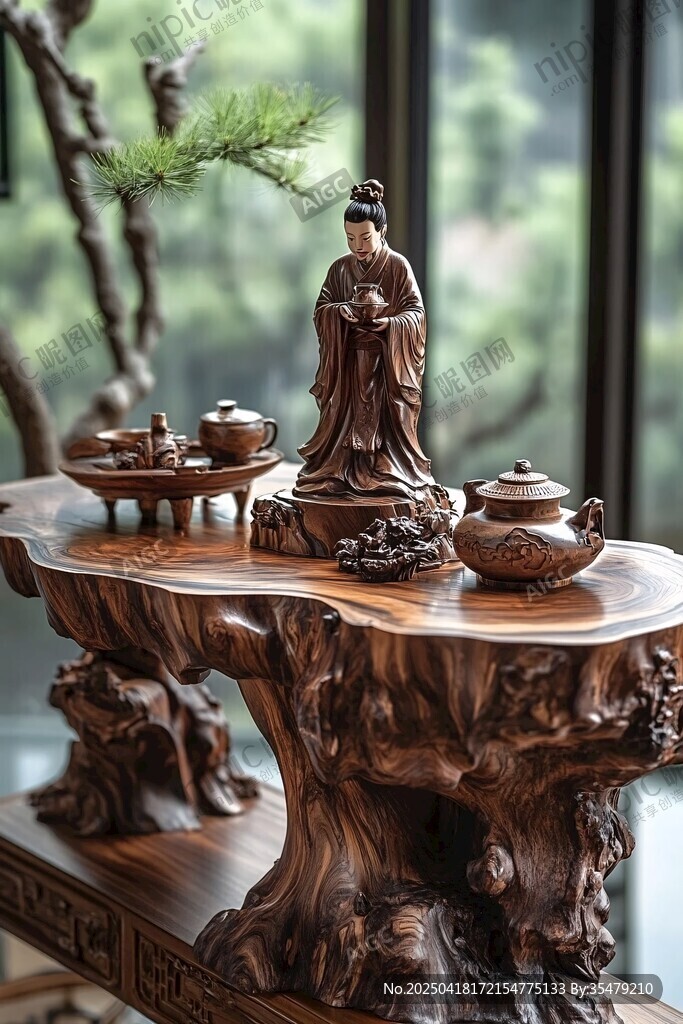 中式木雕茶臺 典雅工藝品