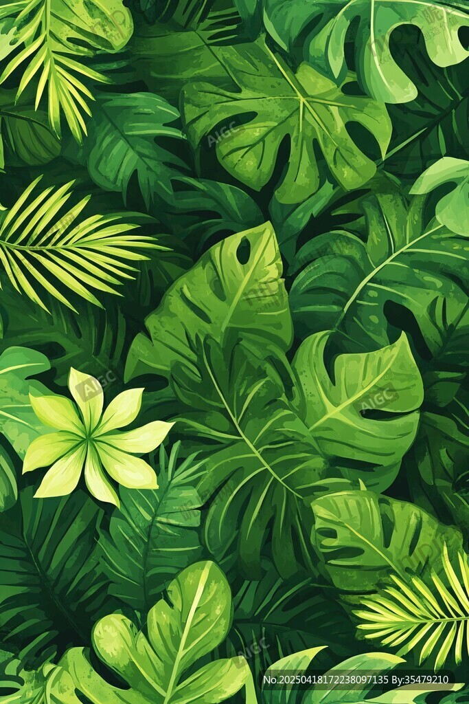 熱帶綠植花卉無(wú)縫圖案