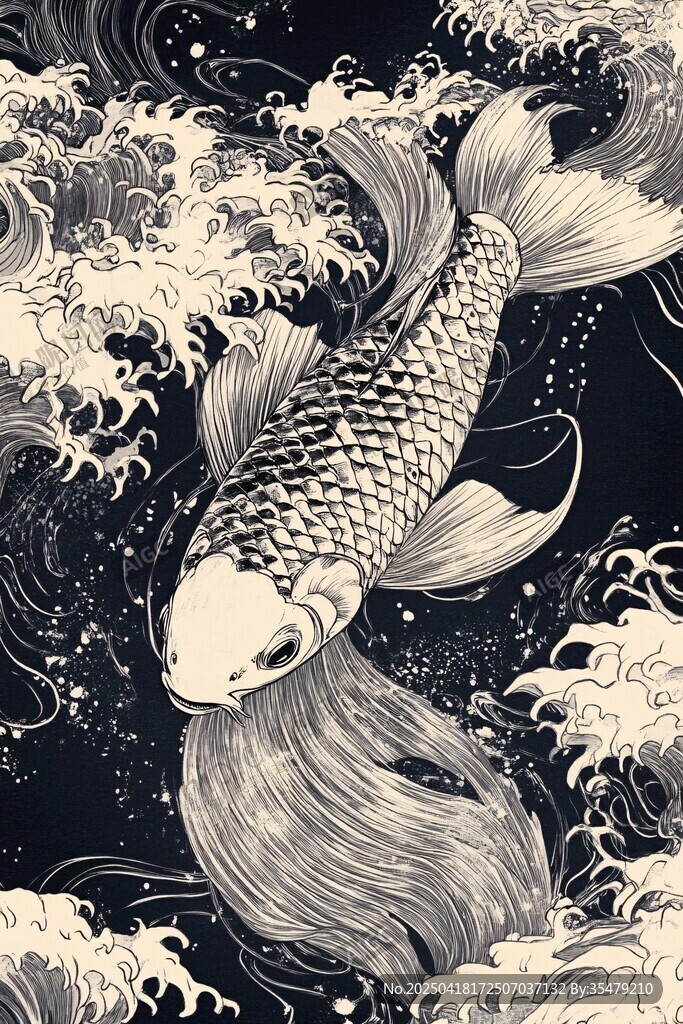 錦鯉躍浪圖