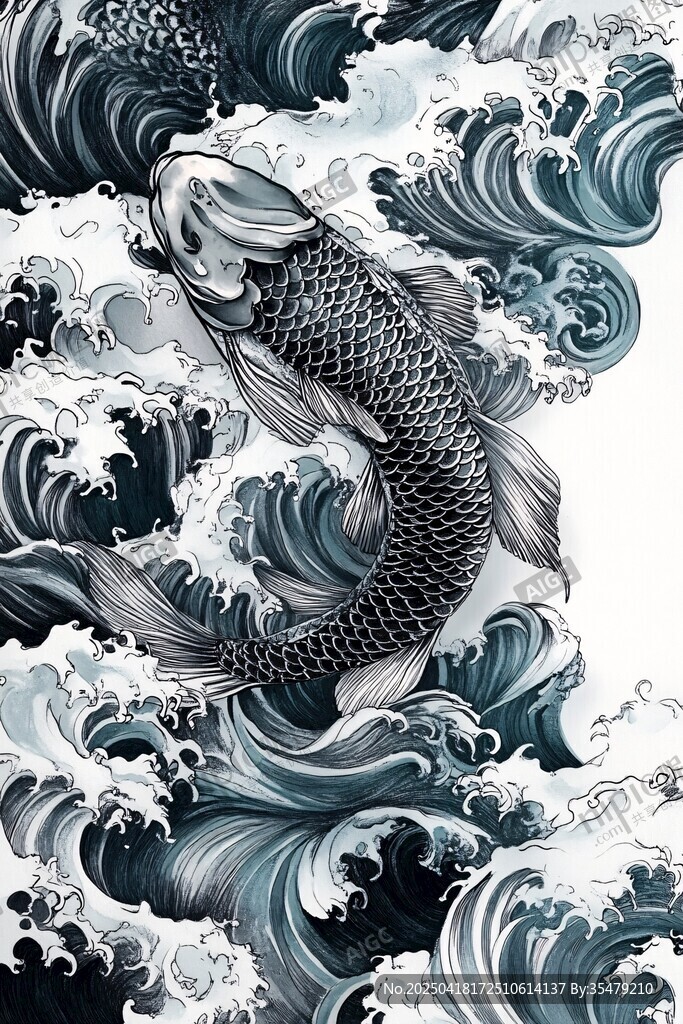 錦鯉躍浪圖