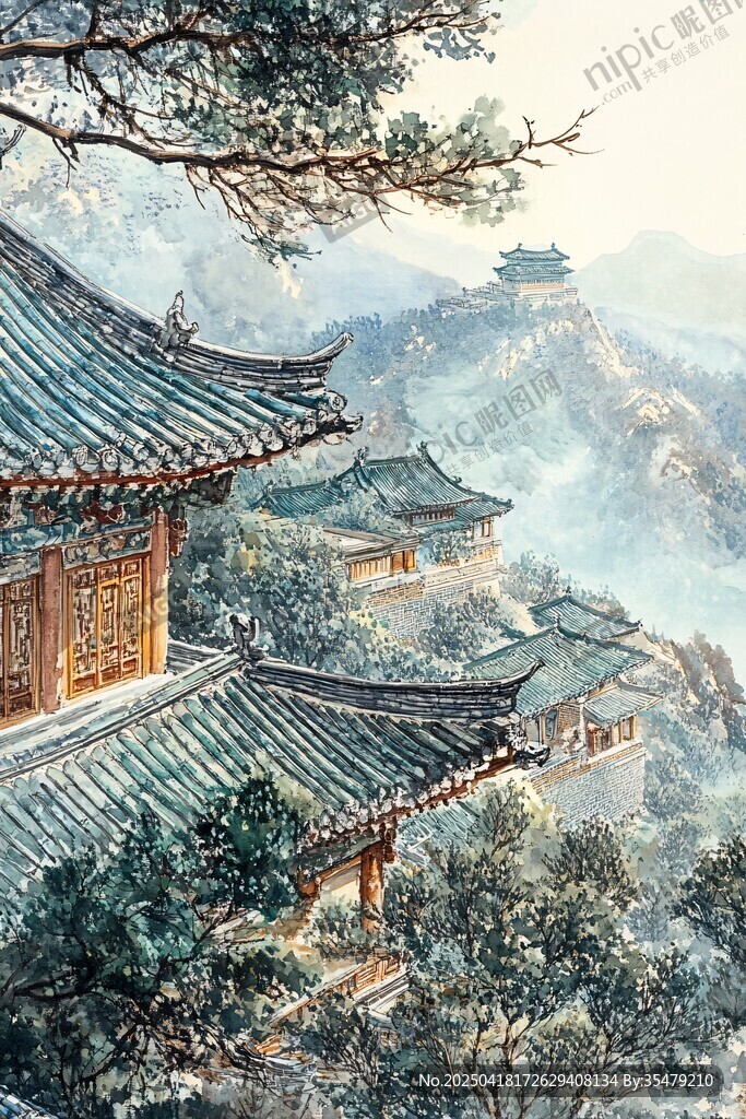 中式古建山林間秀麗景致