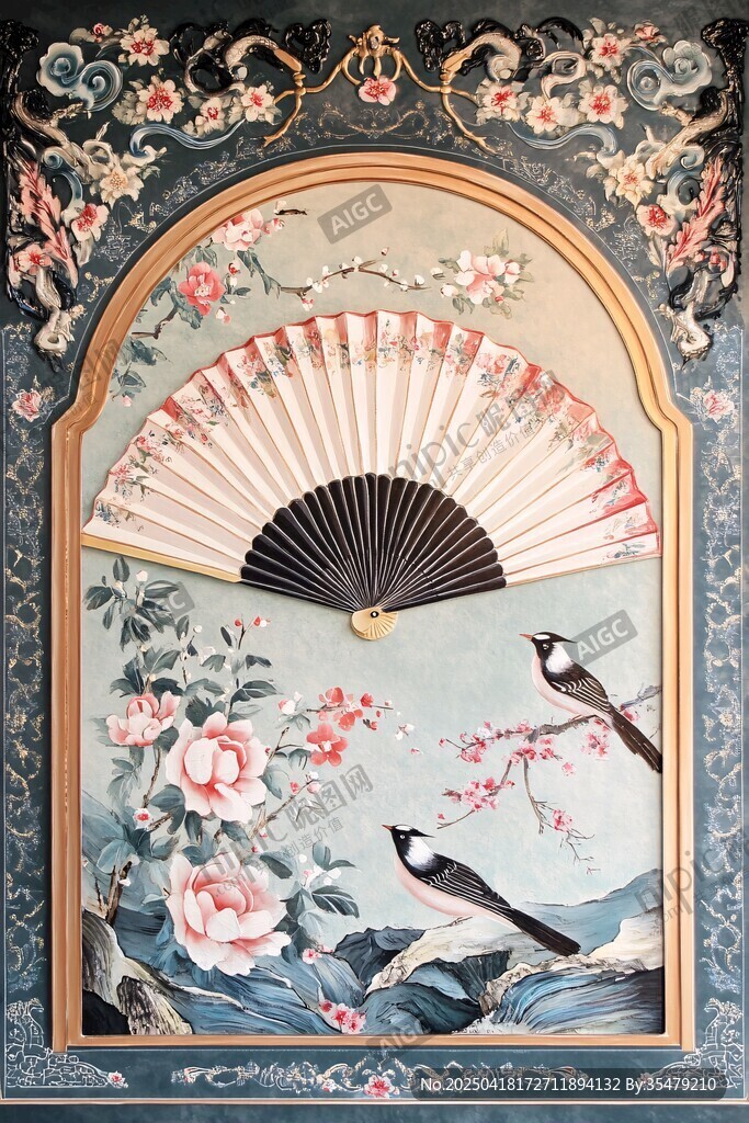 中式花鳥(niǎo)扇面精致裝飾畫(huà)