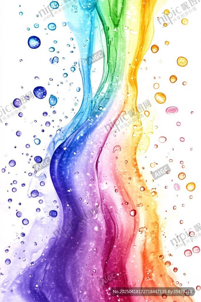 彩虹色水流與氣泡奇幻景象