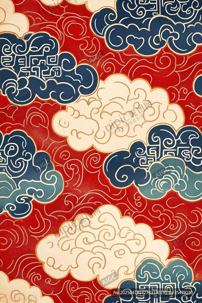 中式傳統(tǒng)祥云紅色背景圖案