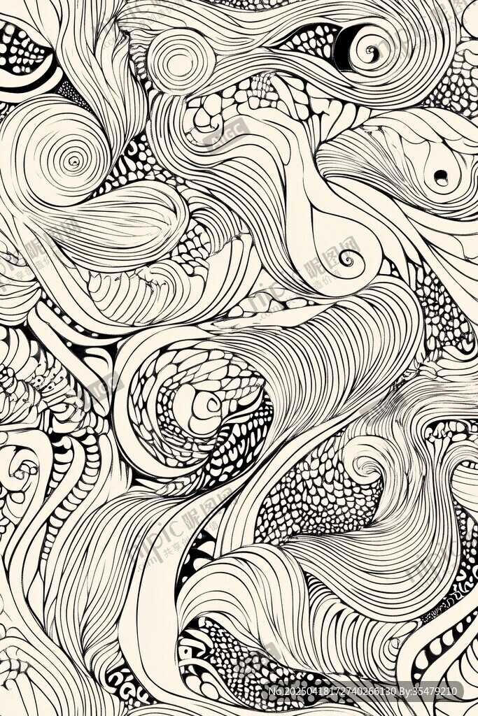 黑白線條奇幻抽象圖案