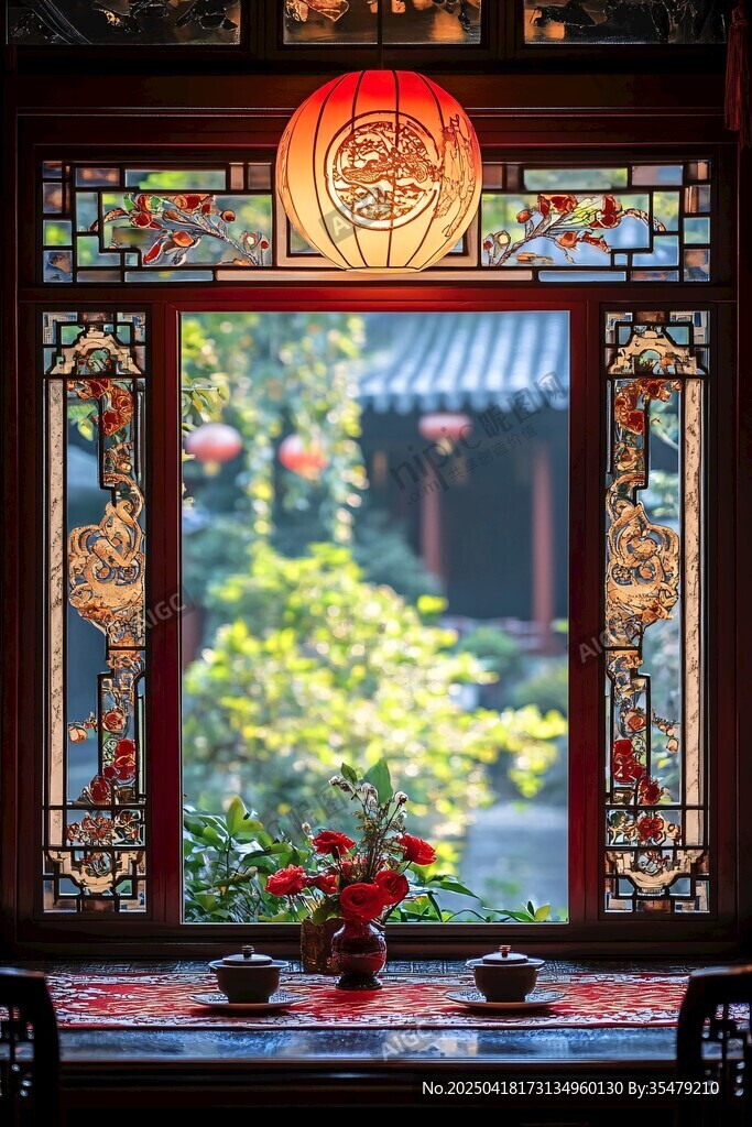 中式窗景下的雅致室內風光