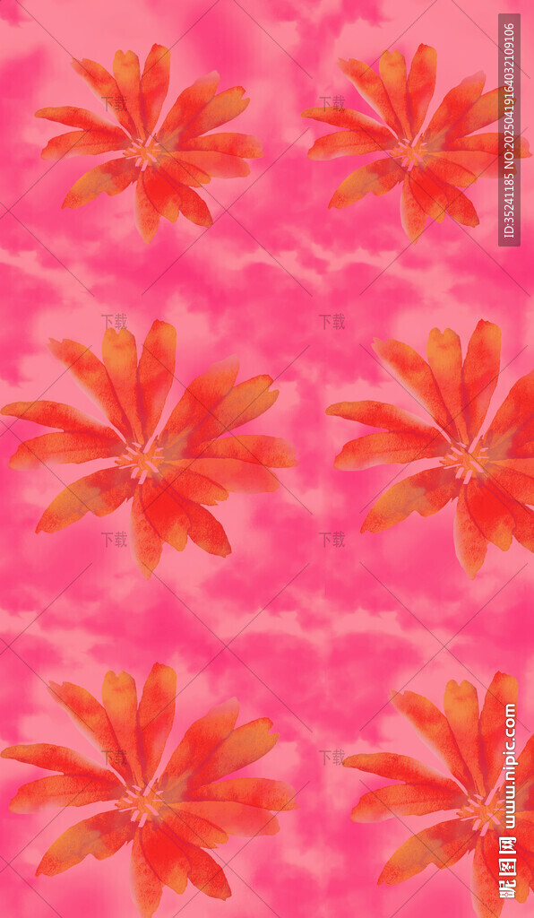 粉色背景上的橙色花朵圖案